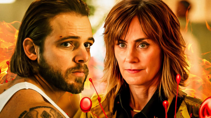 Max thieriot as bode and diane farr as sharon in fire country