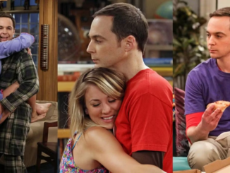 Three split images of Sheldon and Pennys friendship on TBBT
