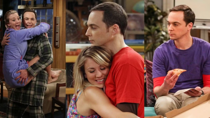 Three split images of Sheldon and Pennys friendship on TBBT