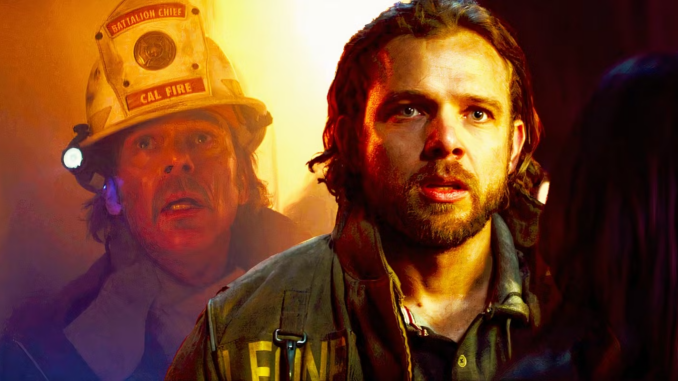 Billy burke as vince leone and max thieriot as bode leone in fire country season 3 episode